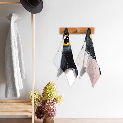 Cute Cat Hand Towels Bathroom Set of 2 Absorbent Pet Animal Cartoon Black Cat Bathroom Kitchen Towels Set of 2 Lightweight Breathable Face Towels for Bathroom Gifts for Women Man 14"x28" - color: Cute Cat