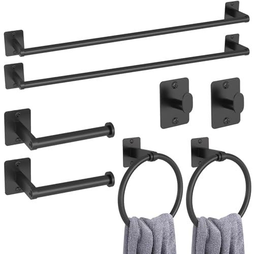 KLJKPA 8-Piece Black Bathroom Hardware Set, 24 inch Towel Bar | Towel Racks for Bathroom Accessories Set, Robe Towel Hooks, Toilet Paper Holder Wall Mounted - color: Black (8 Piece), size: 24 inch
