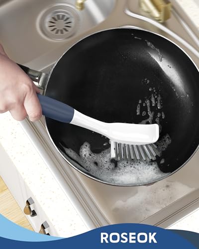 ROSEOK Dish Brush, Dish Scrubber, Nylon Bristles with Built-in Scraper | For Cleaning Dishes, Pots, Non-Stick Pans and Sinks, Navy Blue, 2 Pack - color: Navy Blue