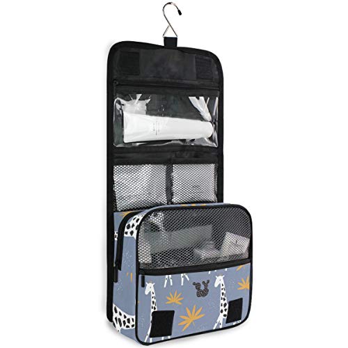 senya Hanging Travel Toiletry Bag Kit Makeup Case Cosmetics Organizer for Men Women - color: Cute Giraffe Tropical Leaves