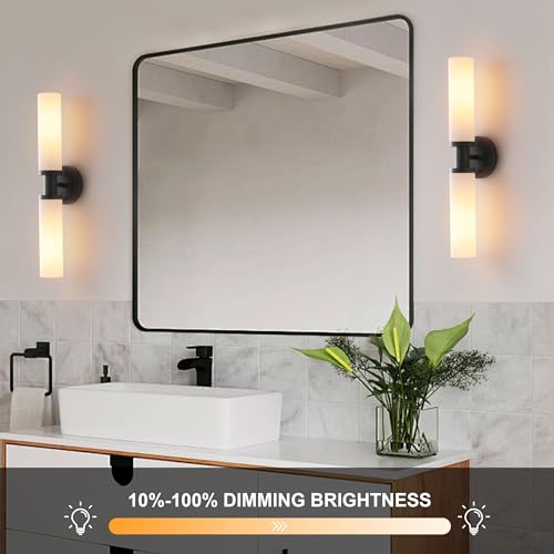 Wall Sconces Set of Two,Matte Black Bathroom Sconces Wall Lighting with White Glass, Modern Sconces Wall Decor Set of 2 Wall Light fixtures for Bathroom Mirror Living Room Hallway Bedroom Wall Lamp - color: black white