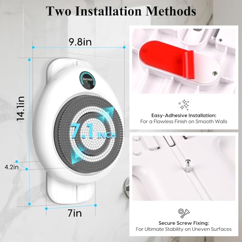 Electric Back Scrubber for Shower - Wall Mounted Exfoliating Brush, Hands-Free Automatic Body Scrubber, IPX7 Waterproof, 3-Speed Adjustment, 3 Replaceable Heads with 50pcs Disposable Shower Caps - color: White