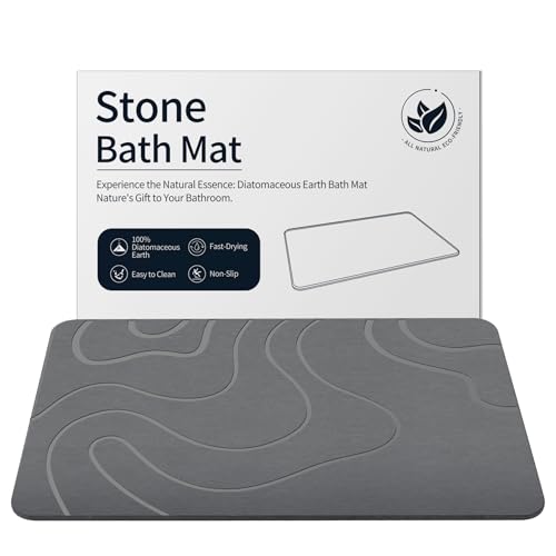 ZIKIBL Stone Bath Mat Diatomaceous Earth Shower Mat Non-Slip Super Absorbent Diatomite Stone Mats for Bathroom Floor Quick-Drying Easy to Clean (24''*16'' Grey) - color: Grey