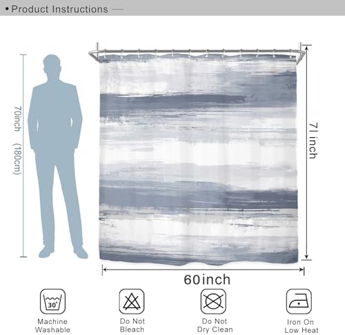 Miyotaa Blue Gray Abstract Shower Curtain Set 60Wx71H Inches Horizontal Striped Modern Contemporary Minimalist Aesthetic Polyester Waterproof Cloth Bathroom Curtain with 12 Hooks - color: Blue Gray Minimalist, size: 60"W x 71"L (Pack of 1)