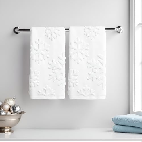 2 Pack Christmas Snowflake Hand Towels 100% Cotton Jacquard Holiday Kitchen Dish Towels Retro Neutral White Bathroom Towels Set Gift Seasonal Xmas Winter Bathroom Decor (Snowflake White) - color: Snowflake White