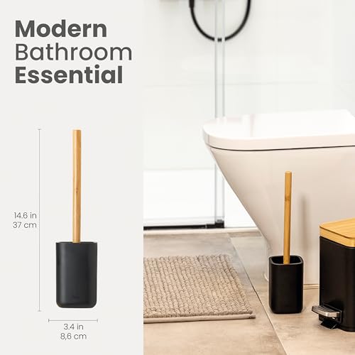 Vigar Zense Toilet Brush and Holder Set - Toilet Bowl Brush and Holder, Polyresin Stone Bathroom Accessory, Compact Toilet Cleaner Brush for Bathroom Decor and Toilet Accessories Set - Cool Black - color: Cool Black