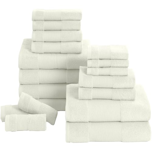 Modern Threads Air Cloud 18-Piece Towel Set - 100% Zero-Twist Cotton, 500 GSM, Quick Dry & Plush, Ivory - color: Ivory, size: 18 Pcs Towel Set