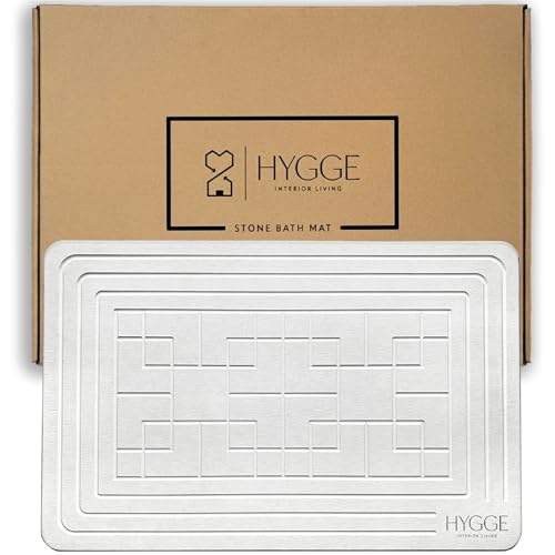 Diatomaceous Earth Stone Bath Mat - Ivory Tile | Modern Fast Dry Bathroom Floor Shower Mat, Quick Drying Premium Luxury Diatomite Spa Stone Gift, Non-Slip Base, 23.6” x 15.4” - color: Ivory Tile
