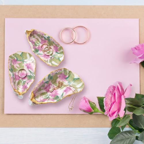 Natural Oyster Ring Trinket Dish Vintage Pink Floral Jewelry Tray for Keys Small Jewelry Holder for Bridal Shower Favors Friends Sisters Daughter Mother Gift Seaside Decor - style: Lilac