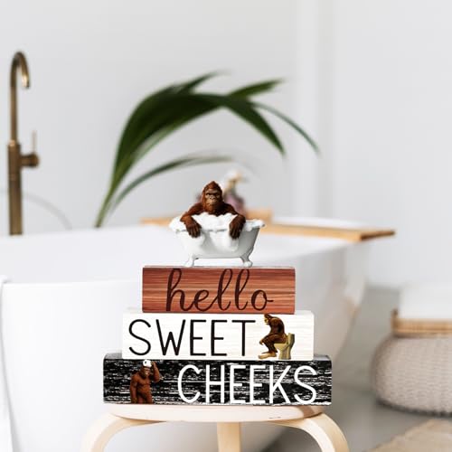 Cinnvoice 4 Pcs Funny Bigfoot Bathroom Decor Farmhouse Bathroom Decoration Western Hello Sweet Cheeks Table Centerpiece Gift for Christmas Valentines Back to School - style: Funny Bigfoot