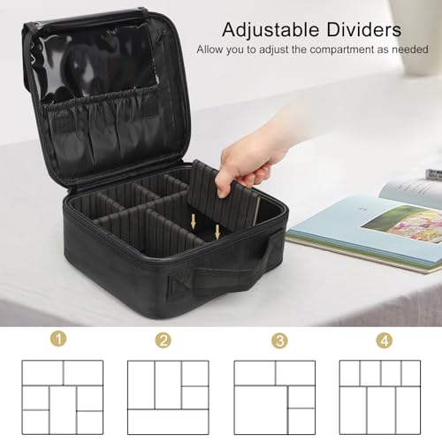 Relavel Travel Makeup Train Case Makeup Cosmetic Case Organizer Portable Artist Storage Bag with Adjustable Dividers for Cosmetics Makeup Brushes Toiletry Jewelry Digital Accessories Black - color: Black, size: Small