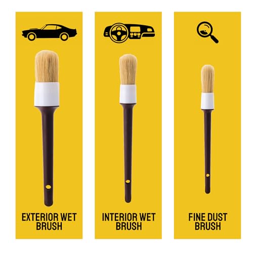 Car Detailing Brush Set 3-Pack, Interior and Exterior, Detail Dudes | Scratch-Free Boars Hair - Exterior & Interior Cleaning Brushes - Safe for Leather, Piano Black Trim, Dashboards & Wheels - size: 3 Pack(Starter)