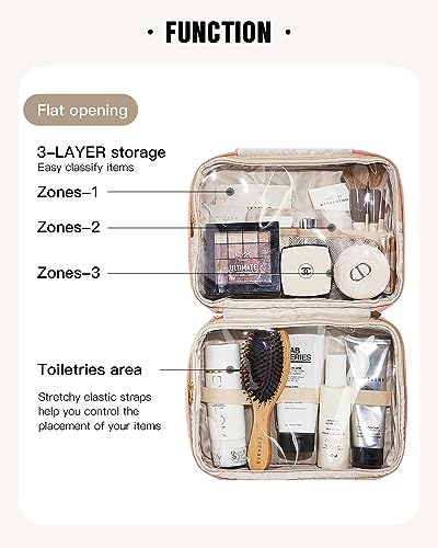 EACHY Travel Toiletry Bag with Hanging Hook, Portable Makeup Cosmetic Bags for Women, Water-Resistant Full-Size Travel Accessories (Pink) - color: A-Pink