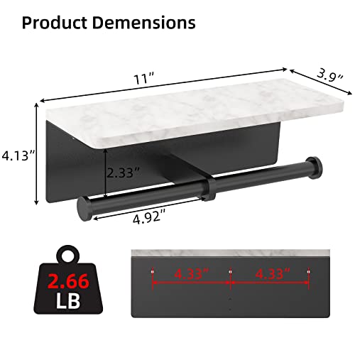 Gypie Toilet Paper Holder with Shelf, New Upgrade Double Toilet Paper Holder with Storage, Marble Roll Toilet Paper Wall Mount for Bathroom Washroom(Black) - color: Black Double