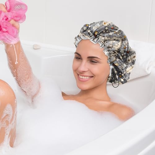 2 PCS Shower Cap Waterproof Double Layer Elastic Adjustable Reusable Hair Bath Caps for Girls Women Cute Aesthetic-Red - color: G1-Red