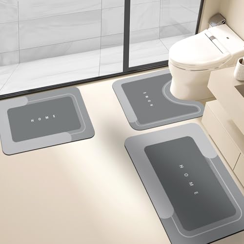 Housego 3PCS Absorbent Bath Mat Magic Rug Sets, Quick Drying Bath Mat Non-Slip Floor Rug Rubber Backed for Bathroom Kitchen Shower Sink (16.9''x23.6''+19.7''x23.6''+19.7''x31.9'', Dark Gray) - color: Dark Gray, size: 3 PCS