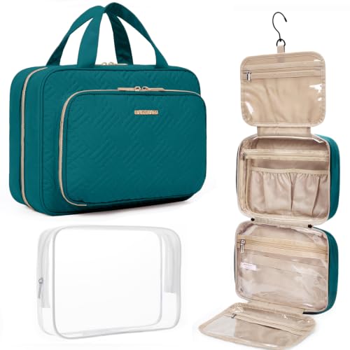 BAGSMART Toiletry Bag Hanging Travel Makeup Organizer with TSA Approved Transparent Cosmetic Bag Makeup Bag for Full Sized Toiletries(Sage Green) - color: Sage Green, size: Medium