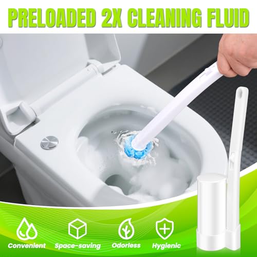 Disposable Toilet Brush, Extended Handle with 48 Cleaner Refills, Toilet Brush for Toilet Bowl Cleaners, Bathroom Cleaning - size: 1 Brush+48 Refills