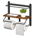 Homeiju Double Toilet Paper Holder with Shelf, Wooden Wall-Mounted Toilet Paper Roll Holder, Wall-Mounted Bathroom Organizer, Double Roll, Suitable for Bathrooms (Rustic Brown) - color: Rustic Brown