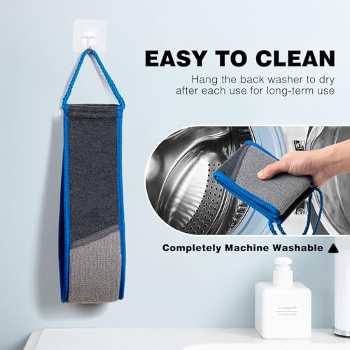 Back Scrubber for Shower, Navy Blue and Gray Exfoliating Body Wash Strap with Handles, 2 Pack