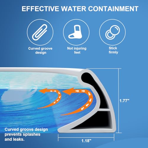 KRUI Collapsible Shower Threshold Water Dam, 67 In, Self Adhesive Shower Edge Water Barrier Stopper, Shower Water Blocker Retention System, Dry and Wet Separation for Bathroom Kitchen Countertop Sink - color: White, style: [67in] +Free installation tools