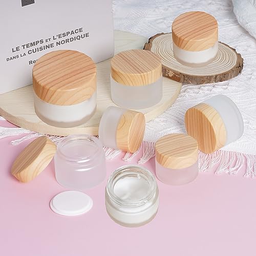6Pcs Glass Lotion Cream Container with Lid Refillable Empty Sample Cosmetic Jar for Makeup Scrub Cream Toiletries Home Travel (Clear,15ml,30ml,50ml) - color: Clear, size: 15ml, 30ml, 50ml