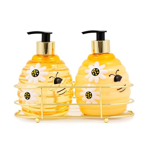 SIMPLE PLEASURES Beehive Honey Lemon Hand Soap Dispenser, 2 Pack, 16.9oz | Refillable Bee-Shaped Pump for Kitchen and Bathroom Sinks, BPA Free, Honey Bee Decor, Good Housekeeping Approved - color: Beehive Caddy