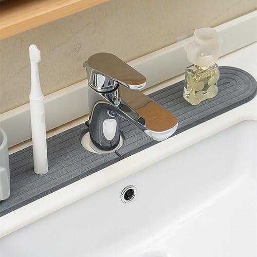 dophee Faucet Mat for Kitchen Sink, Diatomite Fast Drying Stone Sink Tray Faucet Splash Guard Absorbent Mat for Bathroom Counter, 23.3"x3.9", Dark Grey - color: Dark Gray
