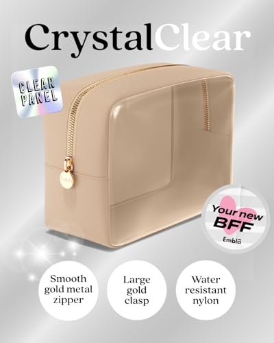 Clear Cosmetic Bags Set of 3, Mini Small Large Makeup Bags For Women Clear Pouch Cosmetics Cases Zipper Cute Pouches Make Up Travel Toiletry Essentials Preppy Purse Organizer Makeup Cases, Sand | Large, Medium & Small Clear Nylon/PVC Cosmetic Bags with Zi