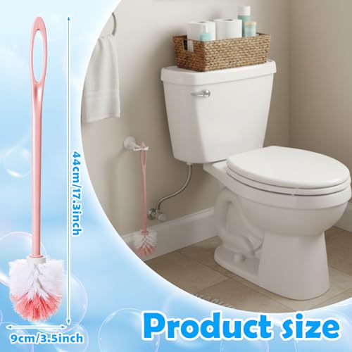 12 Pcs Extra Long Handled Toilet Brush for Bathroom 17.3 Inch Pink Toilet Brush Bulk with Hook Hole Household Cleaning Supplies Space Saving for Storage, Deep Cleaning, Nylon Bristles - color: Pink
