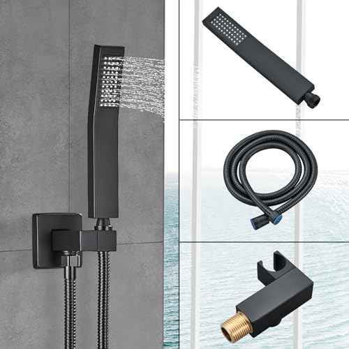 Shower Faucet Matte Black Shower System with 12 Inches Rain Shower Head and Handheld Spray Bathroom Luxury Rain Shower Faucet Set Complete Wall Mounted - color: Matte Black, size: Matte Black-12