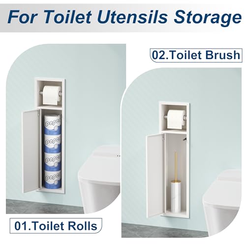 Neodrain Recessed Toilet Paper Holder, in Wall Toilet Paper Holder, 304 Stainless Steel Tissue Paper Holder with Dispense and Storage for Bathroom, White