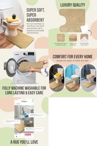 ITSOFT 24"x21" U-Shaped Non-Slip Shaggy Chenille Toilet Contour Bathroom Rug with Water Absorbent, Beige - color: Beige, size: 24" x 21" (U-Shaped)