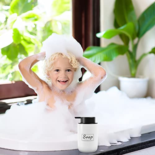 BosilunLife Foaming Soap Dispenser Set - White Ceramic Foam Hand Dispenser 12oz Soap Dispenser Set with Rust Proof Pump, 4Pcs Clear Stickers for Kitchen, Bathroom - 2 Pack - color: White-foam Pump