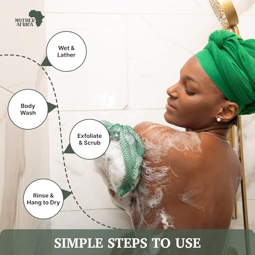 MOTHER AFRICA African Net Sponge Authentic with Knots 2 Pack Black Owned Exfoliating Body Scrubber Bath Sponge for Shower Washcloth Loofah Gentle Deep Cleansing Back Scrubber Face & Body Men & Woman - color: Dark Green & Brown