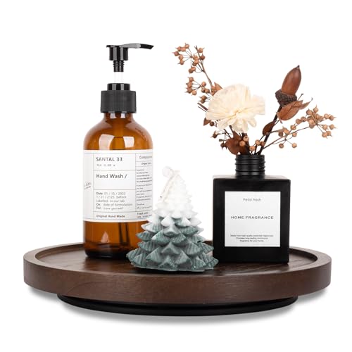 Wood Lazy Susan Organizer Kitchen Turntable for Cabinet Farmhouse Bathroom Decor Round Decorative Tray for Vanity, Counter, Sink, Coffee Table, 10 Inch, Walnut - color: Walnut, size: 10“