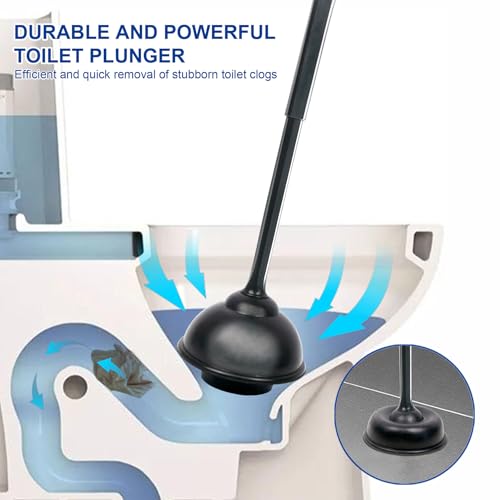 CELOX Black Toilet Plunger and Brush Set with Holder for Bathroom, 1 Set,Silver-Black - color: Silver-black