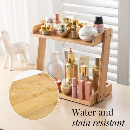 GOBAM Bamboo Makeup & Countertop Organizer, Small - 2 Layer Cosmetics, Lipsticks, Jewelry, Brushes, Hair Accessories & Perfume Organizer for Dresser, Easy Assembly - Natural - size: Small