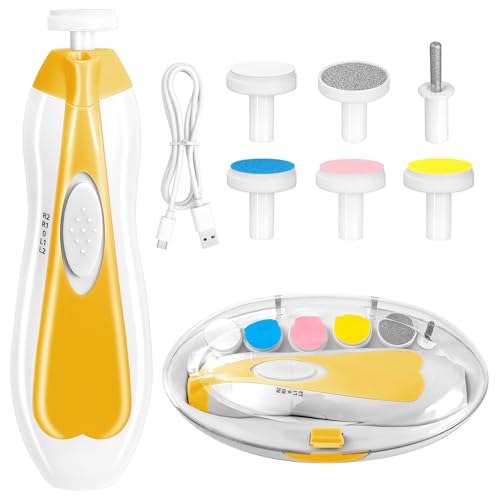 Qunlions life Baby Nail Trimmer Electric, 6 in 1 Rechargeable Baby Nail Clippers Manicure Set Grooming Kit for Toddler Infant or Adults (Yellow) - color: Rechargeable-yellow