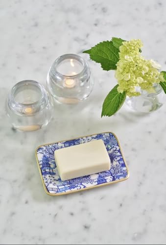 Jaye’s Studio Garden Party Decorative White and Blue Soap Dish for Bathroom, Enamel Tray, Vanity Tray for Dresser, Countertop, Sink Soap Tray for Desk, Jewelry Tray Gold, Key Plate, Chinoiserie Decor - color: Blue & White
