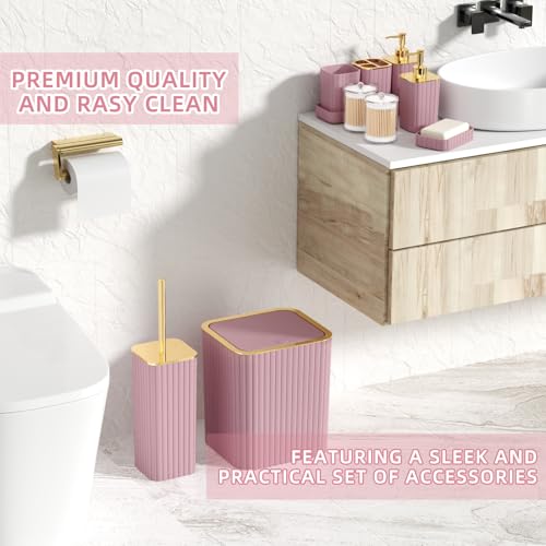 XLHOMO Bathroom Set - 26PC Bathroom Set with Shower Curtain and Rugs, Bathroom Accessory Set, Pink Bathroom Accessories Set, Trash Can & Soap Dispenser - style: Pink&Gold