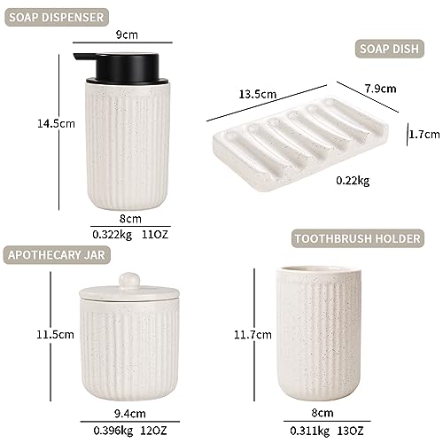 BosilunLife Ceramic Bathroom Accessories Set - Bathroom Counter Soap Set Beige Bathroom Decor Sets Accessories Bathroom Lotion Soap Dispenser and Toothbrush Holder Set, Soap Dish, Apothecary Jars - color: Beige-liquid