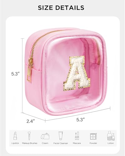 KOTORA Initial Clear Makeup Bag Make Up Bag Travel Toiletry Bag Cute Cosmetic Bags Organizer Travel Essentials Pink Gifts for Women Girlfriend Teacher Mom Brithday Gifts Clear Toiletry Bag - color: Pink, style: A