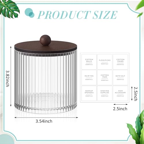 Yaomiao 6 Pcs Ribbed Bathroom Canisters Apothecary Jars with Brown Bamboo Lids and Label Stickers, 18 oz Plastic Canister with Fluted Design for Cotton Ball, Swab, Floss Picks House Storage - color: Brown