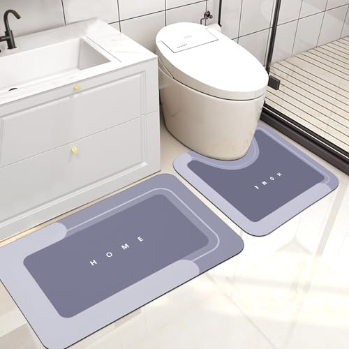 Housego 2PCS Absorbent Bath Mat Magic Rug Sets, Quick Drying Bath Mat Non-Slip Floor Rug Rubber Backed for Bathroom Kitchen Shower Sink, Water Absorbent (19.7''x23.6''+19.7''x31.9'', Blue) - color: Blue, size: 2 PCS (19.7" x 23.6", 19.7" x 31.9")