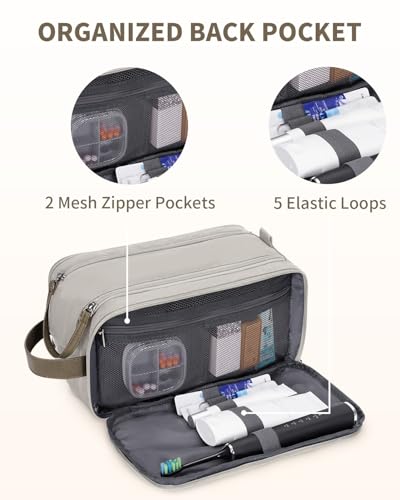WANDF Toiletry Bag for Men Travel Toiletry Organizer Canvas and Leather Dopp Kit Water-Resistant Shaving Bag for Travel Accessories (Cream Beige, Large) - color: L, Cream Beige, size: Large