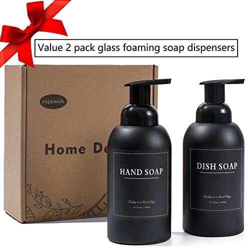 rejomiik 2 Pack Foaming Thick Glass Foam Hand Soap Dispenser for Bathroom or Kitchen Sink, 13 oz Pump Bottles for Hand soap, Body Wash, Matte Black - color: Black