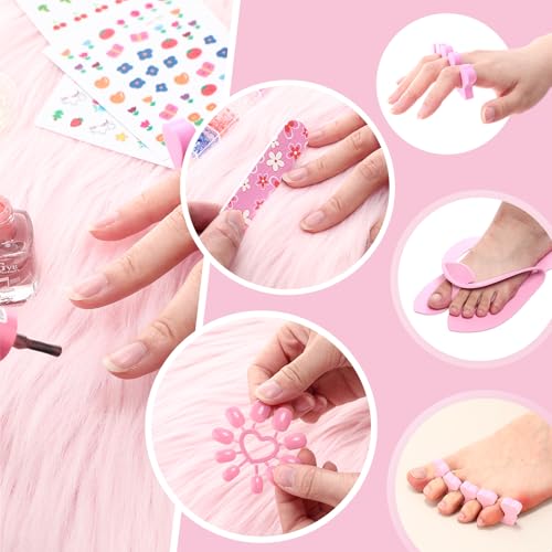85 Pcs Spa Kit Nail Art Kit Sleepover Party Supplies with 12.5 x 12.5 in Inflatable Foot Tubs Foot Bath Towel and Basket DIY Manicure Pedicure Set for Slumber Party(Pink) - color: Pink