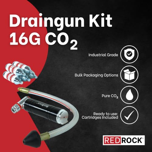 RedRock Gallo Drain Gun AC Drain Line Cleaner Tool, HVAC Air Conditioner Condensate Blaster Cleaning Kit with Flexible Hose Pipe, Includes 5 Unthreaded CO2 Cartridges - color: Red