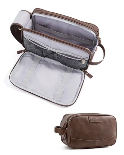 BAGSMART Large Toiletry Bag for Men, High-gloss PU Leather Travel Bag for Toiletries, Dopp Kit Water Resistant Shaving Bag for Bathroom Shower-Coffee - color: Coffee, size: Large-8L